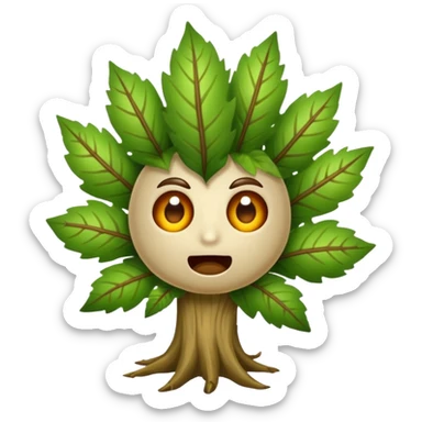 woodland spirit jump scare reaction with leaf hair standing up sticker