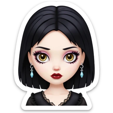 pretty bratz baddie, pale skin, black hair, gothic style sticker