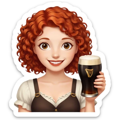 Short curly red hair girl smiling with Guinness  sticker
