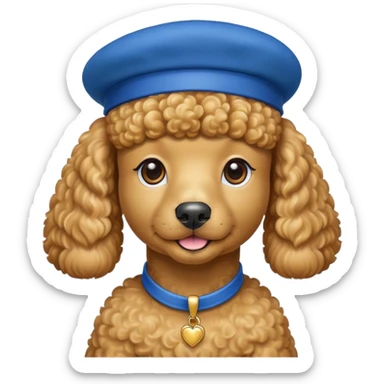 Gold poodle wearing blue beret  sticker