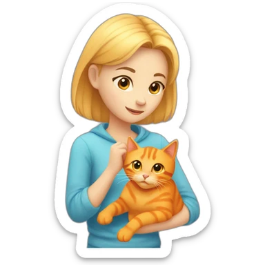 Blond girl petting orange cat sticker