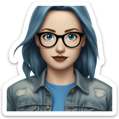 Hyper Realistic pale beautiful tattooed woman with glasses and blue eyes wearing denim jacket sticker