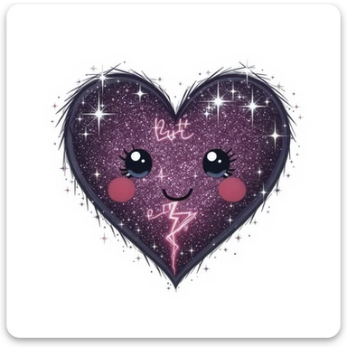 goth heart emoji, cute and shiny, with sparkles, no background sticker
