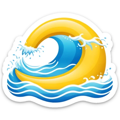 A swimming pool symbol with waves, representing broad sports variety (swimming, gym, classes). Rounded shapes, flat bright colors. sticker