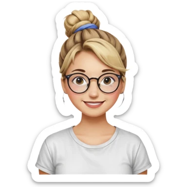 Artist Woman – messy bun, round glasses, paint stains on shirt.














































 sticker