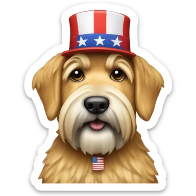 Trump with a wheaten terrier wearing maga hat sticker