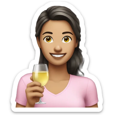 white girl with dark hair a glass of white wine wearing a pink shirt and smiling  sticker