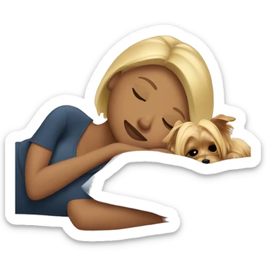 Blonde woman sleeping with Yorkie on bed sticker