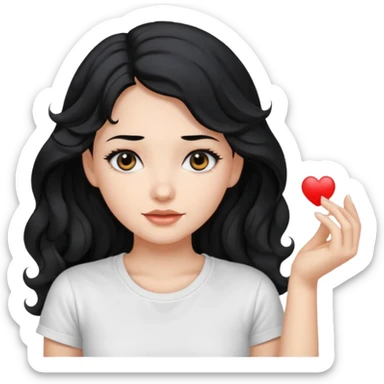 Beautiful girl,Black hair,wavy hair long hair,Black eyes, white T-shirt sticker