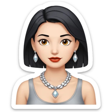 Female with very big Silver Necklace, grey skin,Black hair, more bright silver,highlight necklace, different expressions. sticker