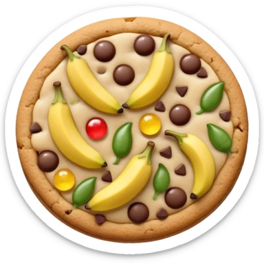 A cookie with gummy bears, jalapeños, bananas, chocolate chips, and pineapples on it. sticker