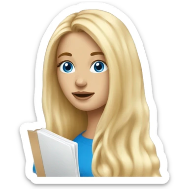 Long blonde hair, blue eyed woman sketching on a notepad  sticker