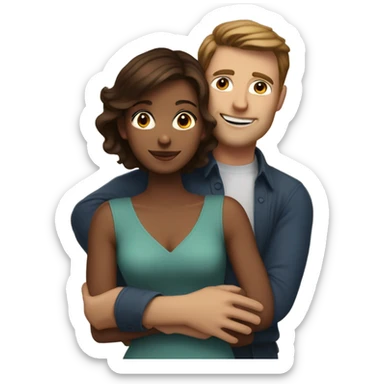 Dark haired white male hugging beautiful medium brown skinned woman with short brown hair  sticker
