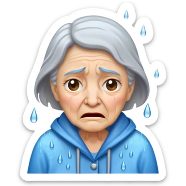 old lady crying in rain sticker