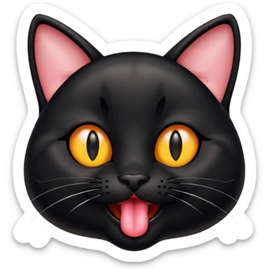 A real black cat with its tongue out sticker