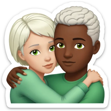 African American dark skin wife with short white hair hugging African American light skin husband with green eyes  sticker
