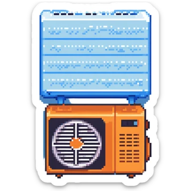 Pixelated window air conditioner with cool blue air effect sticker