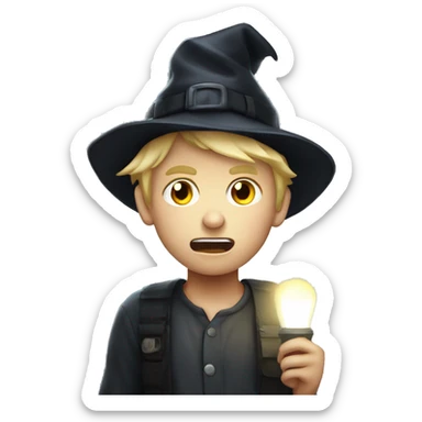 blond boy with hat scared Flashlight in hand spooky halloween sticker
