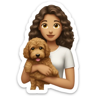 brunette girl holding golden doodle  sticker