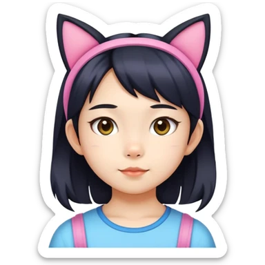 7 years old asian girl with a cat ears sticker