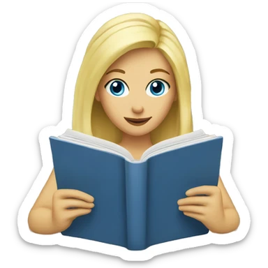 A blonde woman with blue eyes reading a book sticker