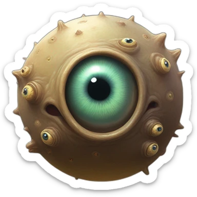 D&D beholder, one bg central eye, 8 small eyes on stocks above it's head, spherical body floating about the ground sticker