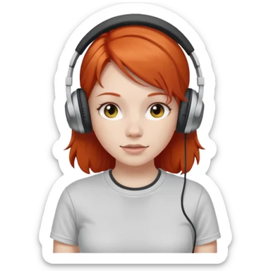 redhead skin white girl with deportive t shirt and headphones sticker
