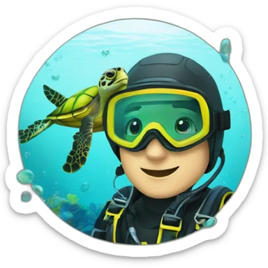 sea turtle with scuba diver sticker