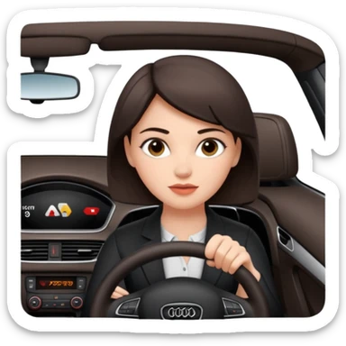 Pretty, sexy, slightly curvy white woman with short dark brown hair, driving an Audi sticker