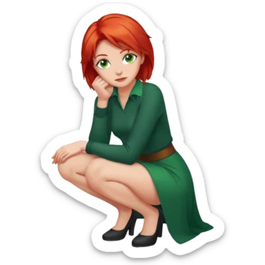 Woman with green eyes and red hair kneeled down  sticker
