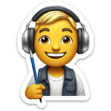 Smile emoji wearing large headphones and writing with a fountain pen  sticker