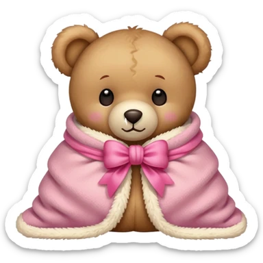 teddy bear in a cozy blanket with pink bow sticker