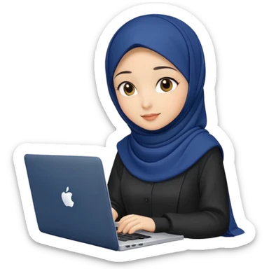 dark blue hijab cute girls with labtop with front profile sticker