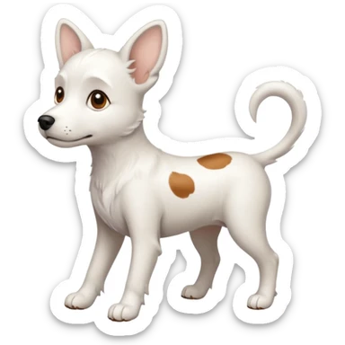 White midle dog Not fluffy with brown eyes and some long white body and white ears with brown spots curved on the sides , walking  sticker
