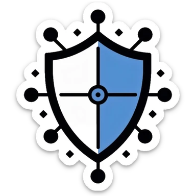 A secure network logo with shield and digital network nodes sticker