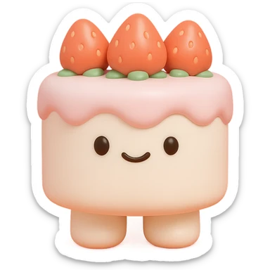 white cake with strawberries on top, vinyl figure style sticker