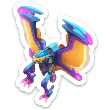 Colorful Neon Colors Vibrant Colors Flying Futuristic Mechanical Fakémon-Pokémon-Creature Full Body sticker