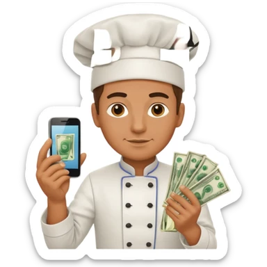 chef holding money and phone sticker