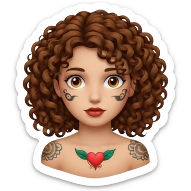 curley hair tattoo girl, full on face. sticker