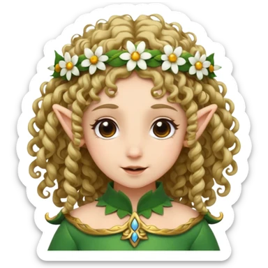 tiny Elf with Flower Crown, curley hair sticker