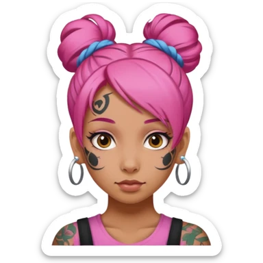 pink hair single bun and lots of face tattoo girl sticker
