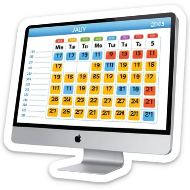 day-calendar with hours and client slots, some booked, on iMac screen sticker
