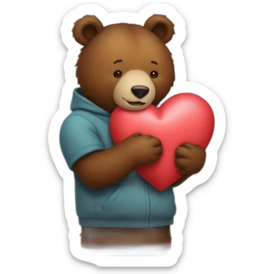 Bear hugging a heart sticker