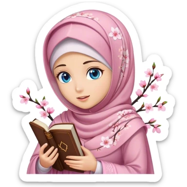 Turkish beautiful finish Konya girl blue eyes with hijab and cherry blossom dress have Quran  sticker