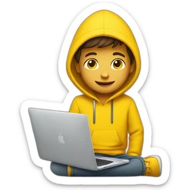 A boy with Macbook wearing yellow hoodie sticker
