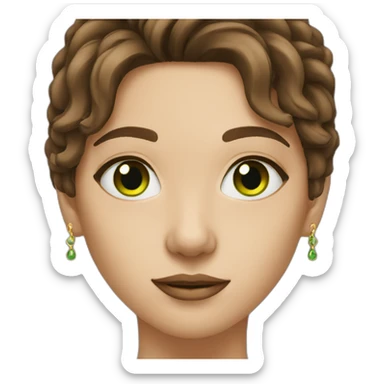 Woman with brown hair with gold nose ring with green eyes sticker