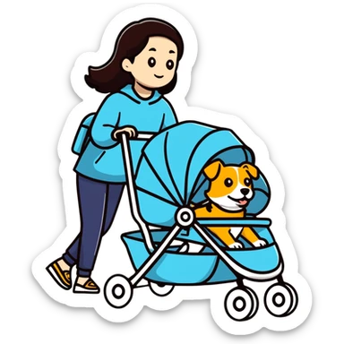 girl walking a dog in a stroller with bold lines sticker