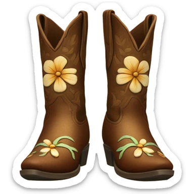Realistic pair of isolated rleather wooden tooled flower pattern cowgirl boots. sticker