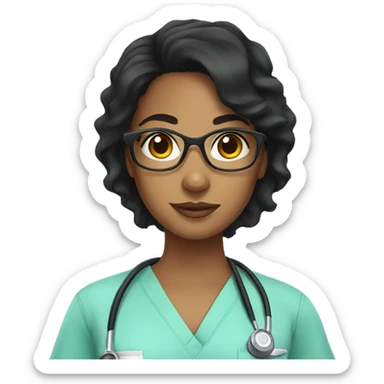 black haired latina girl with glasses in scrubs sticker