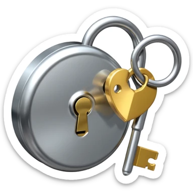 A chrome silver lock and key emoji, smooth metallic surfaces, glossy reflections, luxury swag vibe, minimal iOS emoji style, centered on clean white background sticker